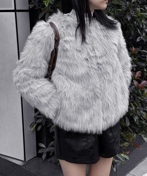 Miniministore(ミニミニストア)の「【新色・サイズ追加】エコファーコート ファージャケット 冬服(ノーカラージャケット・レディース・グレー/ブラック/ホワイト/ベージュ/ピンク・M/L)」の18枚目の写真