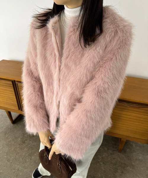 Miniministore(ミニミニストア)の「【新色・サイズ追加】エコファーコート ファージャケット 冬服(ノーカラージャケット・レディース・グレー/ブラック/ホワイト/ベージュ/ピンク・M/L)」の20枚目の写真