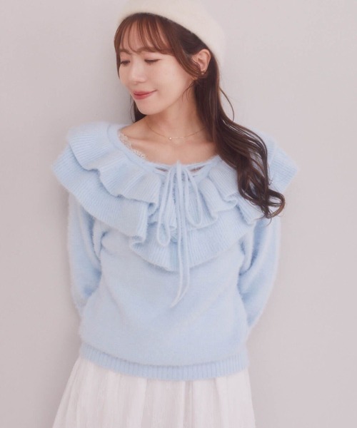 Areeam（アリーム）の「レースアップフリルニットプルオーバー（ニット/セーター・レディース・ベージュ/ライトブルー・FREE）」の11枚目の写真