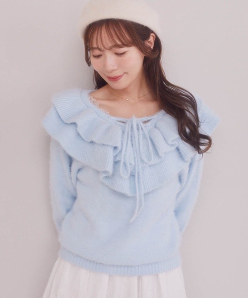 Areeam（アリーム）の「レースアップフリルニットプルオーバー（ニット/セーター・レディース・ベージュ/ライトブルー・FREE）」の12枚目の写真