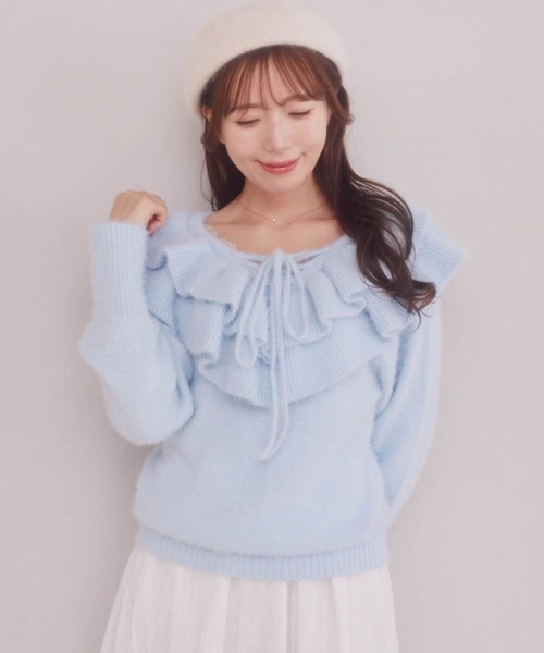 Areeam（アリーム）の「レースアップフリルニットプルオーバー（ニット/セーター・レディース・ベージュ/ライトブルー・FREE）」の13枚目の写真