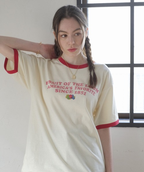 FRUIT OF THE LOOM(フルーツオブザルーム)の「リンガーTシャツ1 / 半袖 / トリム / ワンポイント / プリント / ユニセックス(Tシャツ/カットソー・メンズ・アイボリー/サックスブルー/チャコールグレー・M/L/XL)」の6枚目の写真