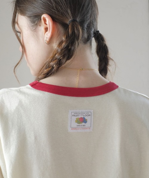 FRUIT OF THE LOOM(フルーツオブザルーム)の「リンガーTシャツ1 / 半袖 / トリム / ワンポイント / プリント / ユニセックス(Tシャツ/カットソー・メンズ・アイボリー/サックスブルー/チャコールグレー・M/L/XL)」の7枚目の写真