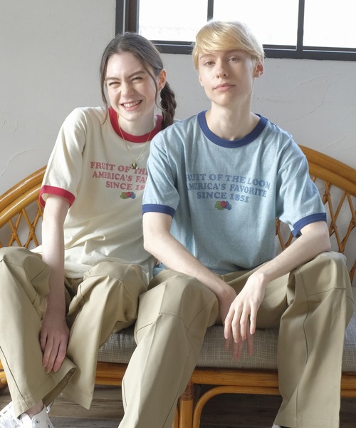 FRUIT OF THE LOOM(フルーツオブザルーム)の「リンガーTシャツ1 / 半袖 / トリム / ワンポイント / プリント / ユニセックス(Tシャツ/カットソー・メンズ・アイボリー/サックスブルー/チャコールグレー・M/L/XL)」の16枚目の写真