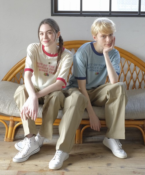 FRUIT OF THE LOOM(フルーツオブザルーム)の「リンガーTシャツ1 / 半袖 / トリム / ワンポイント / プリント / ユニセックス(Tシャツ/カットソー・メンズ・アイボリー/サックスブルー/チャコールグレー・M/L/XL)」の18枚目の写真
