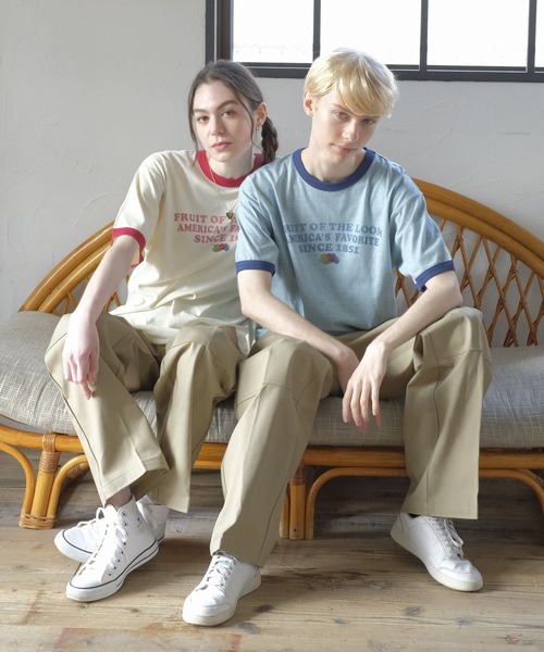 FRUIT OF THE LOOM(フルーツオブザルーム)の「リンガーTシャツ1 / 半袖 / トリム / ワンポイント / プリント / ユニセックス(Tシャツ/カットソー・メンズ・アイボリー/サックスブルー/チャコールグレー・M/L/XL)」の19枚目の写真