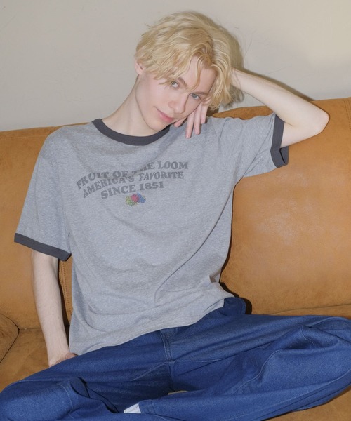 FRUIT OF THE LOOM(フルーツオブザルーム)の「リンガーTシャツ1 / 半袖 / トリム / ワンポイント / プリント / ユニセックス(Tシャツ/カットソー・メンズ・アイボリー/サックスブルー/チャコールグレー・M/L/XL)」の12枚目の写真