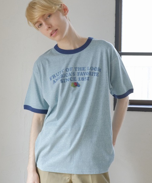 FRUIT OF THE LOOM(フルーツオブザルーム)の「リンガーTシャツ1 / 半袖 / トリム / ワンポイント / プリント / ユニセックス(Tシャツ/カットソー・メンズ・アイボリー/サックスブルー/チャコールグレー・M/L/XL)」の14枚目の写真