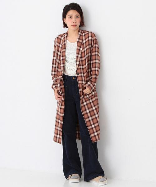 Another Edition(アナザーエディション)の「■オンブレーチェックガウン/AEBC C/R OMBRE CHK GOWN◆(カーディガン/ボレロ・レディース・グレー/ブラウン/ワイン・フリ-)」の2枚目の写真