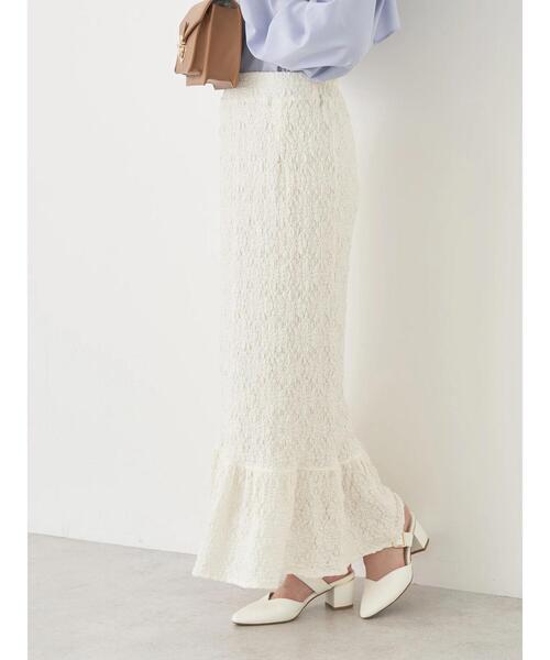 earth music&ecology（アースミュージックアンドエコロジー）の「ポコポコレースマーメイドスカート（スカート・レディース・ホワイト/ブラック/イエロー・FREE）」の4枚目の写真