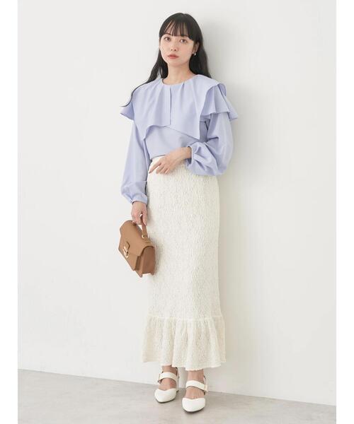 earth music&ecology（アースミュージックアンドエコロジー）の「ポコポコレースマーメイドスカート（スカート・レディース・ホワイト/ブラック/イエロー・FREE）」の6枚目の写真