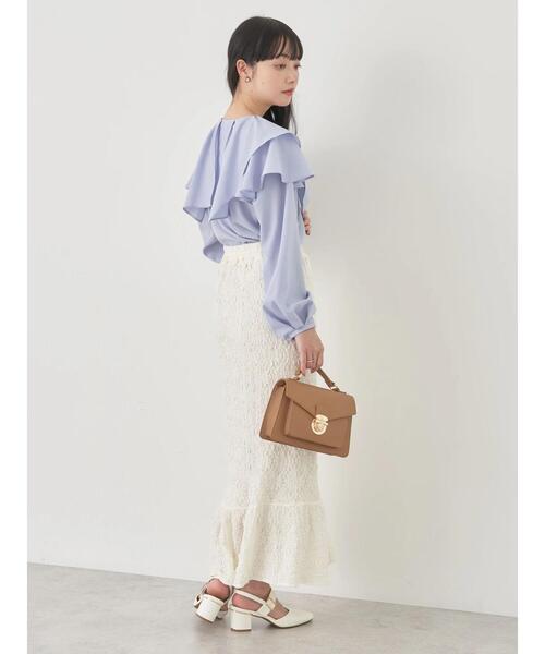 earth music&ecology（アースミュージックアンドエコロジー）の「ポコポコレースマーメイドスカート（スカート・レディース・ホワイト/ブラック/イエロー・FREE）」の7枚目の写真