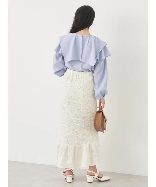 earth music&ecology（アースミュージックアンドエコロジー）の「ポコポコレースマーメイドスカート（スカート・レディース・ホワイト/ブラック/イエロー・FREE）」の8枚目の写真