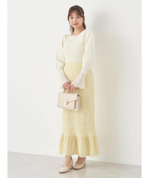 earth music&ecology（アースミュージックアンドエコロジー）の「ポコポコレースマーメイドスカート（スカート・レディース・ホワイト/ブラック/イエロー・FREE）」の10枚目の写真