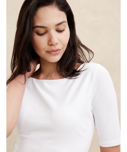 BANANA REPUBLIC FACTORY STORE（バナナリパブリック ファクトリーストア）の「BANANA REPUBLIC FACTORY STORE　　ソフトストレッチ エルボースリーブトップス（Tシャツ/カットソー・レディース・ホワイト/ブラック・S/M/L/XS）」の9枚目の写真