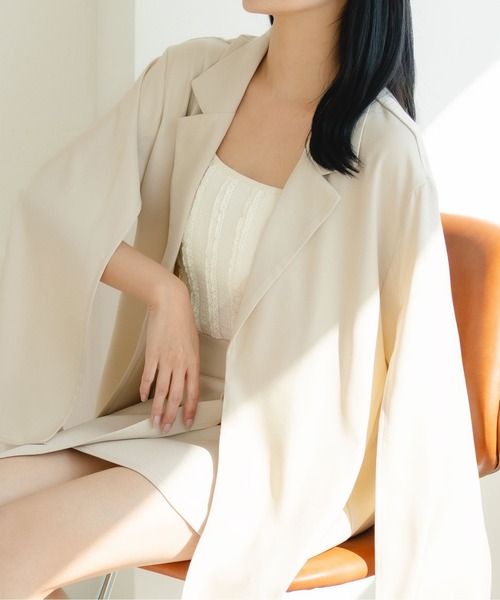 fupel（フぺル）の「マルチウェイスリーブスリットリボンジャケット(セットアップ可能)（テーラードジャケット・レディース・アイボリー/グレー・FREE）」の21枚目の写真