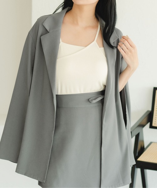 fupel（フぺル）の「マルチウェイスリーブスリットリボンジャケット(セットアップ可能)（テーラードジャケット・レディース・アイボリー/グレー・FREE）」の8枚目の写真