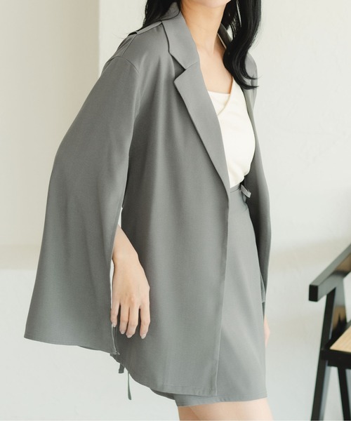 fupel（フぺル）の「マルチウェイスリーブスリットリボンジャケット(セットアップ可能)（テーラードジャケット・レディース・アイボリー/グレー・FREE）」の10枚目の写真