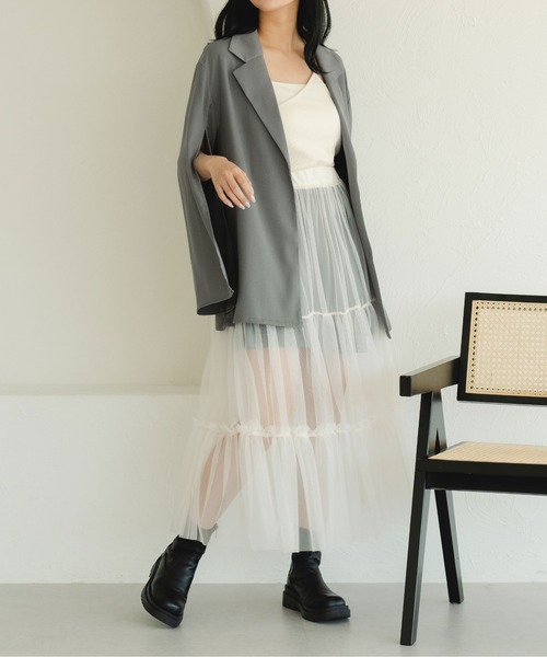 fupel（フぺル）の「マルチウェイスリーブスリットリボンジャケット(セットアップ可能)（テーラードジャケット・レディース・アイボリー/グレー・FREE）」の19枚目の写真