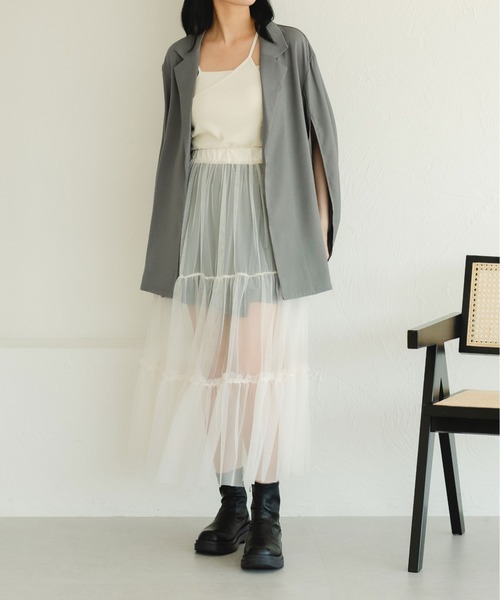 fupel（フぺル）の「マルチウェイスリーブスリットリボンジャケット(セットアップ可能)（テーラードジャケット・レディース・アイボリー/グレー・FREE）」の20枚目の写真