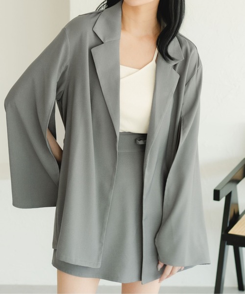 fupel（フぺル）の「マルチウェイスリーブスリットリボンジャケット(セットアップ可能)（テーラードジャケット・レディース・アイボリー/グレー・FREE）」の14枚目の写真