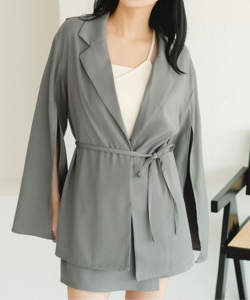 fupel（フぺル）の「マルチウェイスリーブスリットリボンジャケット(セットアップ可能)（テーラードジャケット・レディース・アイボリー/グレー・FREE）」の15枚目の写真