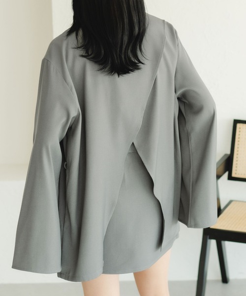 fupel（フぺル）の「マルチウェイスリーブスリットリボンジャケット(セットアップ可能)（テーラードジャケット・レディース・アイボリー/グレー・FREE）」の12枚目の写真