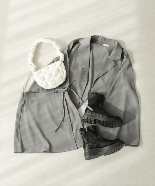 fupel（フぺル）の「マルチウェイスリーブスリットリボンジャケット(セットアップ可能)（テーラードジャケット・レディース・アイボリー/グレー・FREE）」の5枚目の写真