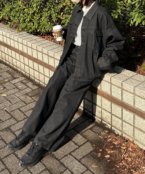 flaner（フラネ）の「Loose denim jacket / ルーズデニムジャケット（デニムジャケット・レディース・ブラック・LARGE/MEDIUM）」の16枚目の写真