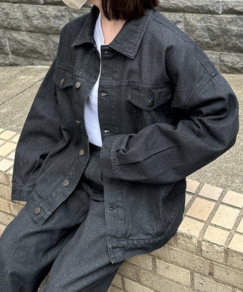 flaner（フラネ）の「Loose denim jacket / ルーズデニムジャケット（デニムジャケット・レディース・ブラック・LARGE/MEDIUM）」の7枚目の写真