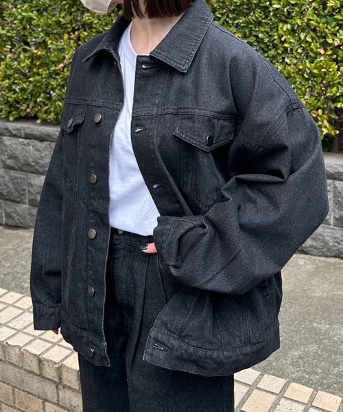 flaner（フラネ）の「Loose denim jacket / ルーズデニムジャケット（デニムジャケット・レディース・ブラック・LARGE/MEDIUM）」の8枚目の写真