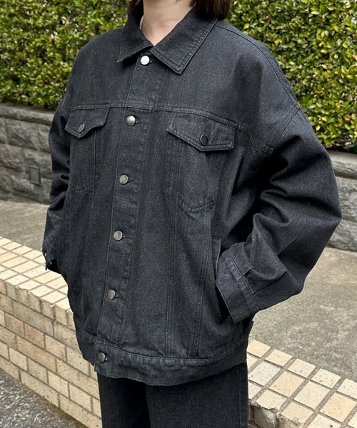 flaner（フラネ）の「Loose denim jacket / ルーズデニムジャケット（デニムジャケット・レディース・ブラック・LARGE/MEDIUM）」の3枚目の写真