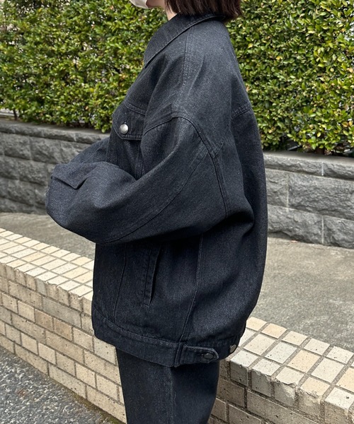 flaner（フラネ）の「Loose denim jacket / ルーズデニムジャケット（デニムジャケット・レディース・ブラック・LARGE/MEDIUM）」の4枚目の写真