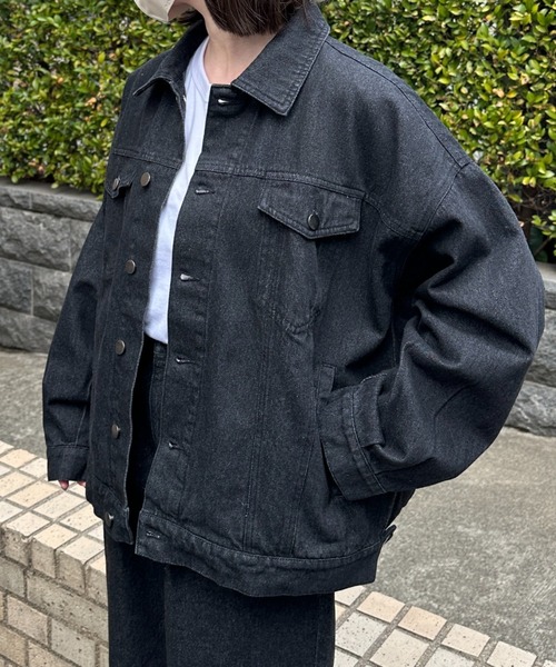 flaner（フラネ）の「Loose denim jacket / ルーズデニムジャケット（デニムジャケット・レディース・ブラック・LARGE/MEDIUM）」の2枚目の写真