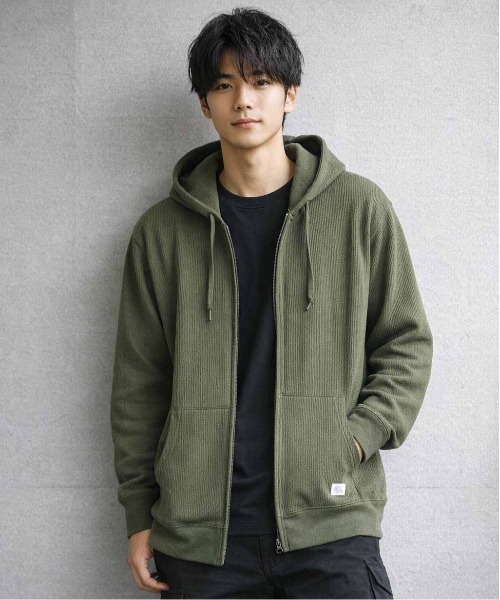 JEMORGAN（ジェーイーモーガン）の「【JEMORGAN / ジェーイーモーガン】ワッフルダブルジップパーカー（パーカー・メンズ・杢グレー/サックスブルー/カーキ/ブラック/ネイビー/サーモンピンク/ナチュラル・XL/L/M/S）」の5枚目の写真