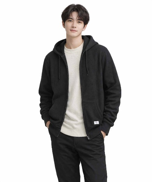 JEMORGAN（ジェーイーモーガン）の「【JEMORGAN / ジェーイーモーガン】ワッフルダブルジップパーカー（パーカー・メンズ・杢グレー/サックスブルー/カーキ/ブラック/ネイビー/サーモンピンク/ナチュラル・XL/L/M/S）」の2枚目の写真