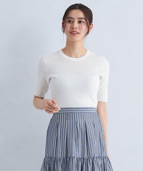 green label relaxing(グリーンレーベルリラクシング)の「<1_OF MINE> リブ ニット プルオーバー -ウォッシャブル-(ニット/セーター・レディース・ライトグレー/ロイヤルブルー/オフホワイト/ブラック・FREE)」の1枚目の写真