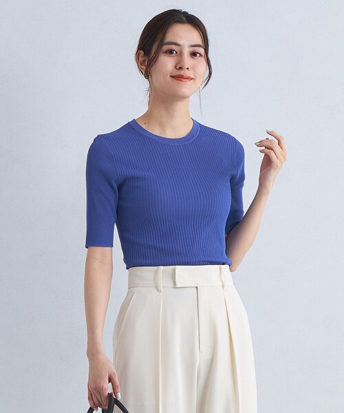 green label relaxing(グリーンレーベルリラクシング)の「<1_OF MINE> リブ ニット プルオーバー -ウォッシャブル-(ニット/セーター・レディース・ライトグレー/ロイヤルブルー/オフホワイト/ブラック・FREE)」の4枚目の写真