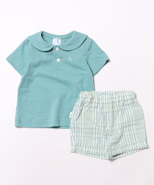 [ベビー]セーラーカラーTシャツチェックパンツセット（その他ベビーウェア）｜hakka baby（ハッカベビー）