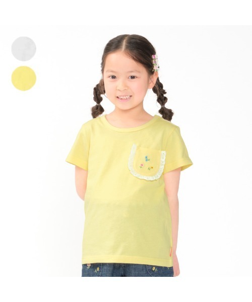 Moujonjon（ムージョンジョン）の「花刺繍入りポケット半袖Tシャツ（Tシャツ/カットソー・キッズ・クリーム/ホワイト・80/90/100/110/120/130/140）」の2枚目の写真