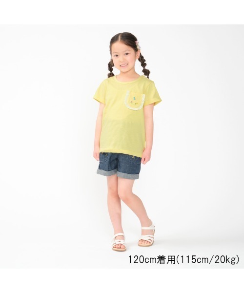 Moujonjon（ムージョンジョン）の「花刺繍入りポケット半袖Tシャツ（Tシャツ/カットソー・キッズ・クリーム/ホワイト・80/90/100/110/120/130/140）」の9枚目の写真