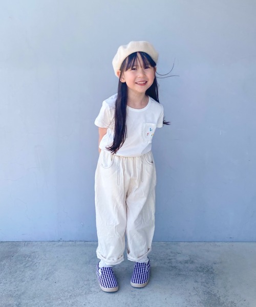 Moujonjon（ムージョンジョン）の「花刺繍入りポケット半袖Tシャツ（Tシャツ/カットソー・キッズ・クリーム/ホワイト・80/90/100/110/120/130/140）」の11枚目の写真