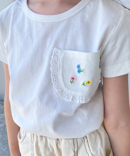 Moujonjon（ムージョンジョン）の「花刺繍入りポケット半袖Tシャツ（Tシャツ/カットソー・キッズ・クリーム/ホワイト・80/90/100/110/120/130/140）」の12枚目の写真