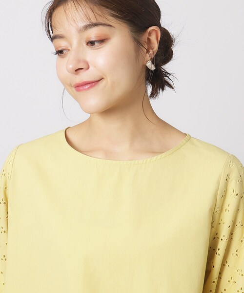 セール】【体型カバー/5分袖】刺繍レース パフ袖ブラウス
