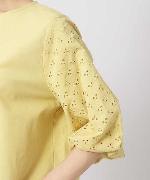セール】【体型カバー/5分袖】刺繍レース パフ袖ブラウス