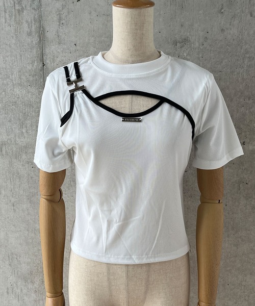 GLAMOROUS JANE(グラマラスジェーン)の「胸元カットアウト配色バインダーショート丈Tシャツ(Tシャツ/カットソー・レディース・ブラック/ホワイト・FREE)」の20枚目の写真