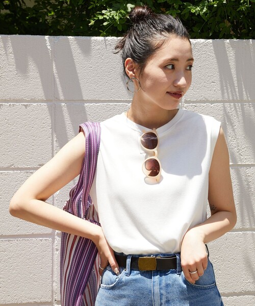 FREAK'S STORE(フリークスストア)の「限定展開 MINT ノースリーブ Tシャツ (抗菌防臭・接触冷感)(Tシャツ/カットソー・レディース・ベージュ/ライトグレー/ブラウン/レッド/オフホワイト/ブラック/オリーブ・SMALL/MEDIUM/LARGE)」の9枚目の写真