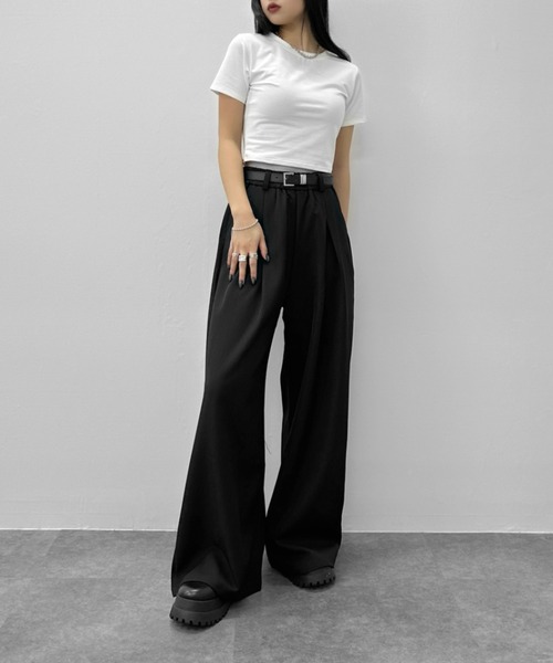 LVEU.(ラブユ.)の「【LVEU.】ベルト付タックワイドパンツ / ボトムス スラックス ワイド ウエストゴム ベルト ブラック グレー(スラックス・レディース・グレー/ブラック・FREE)」の17枚目の写真