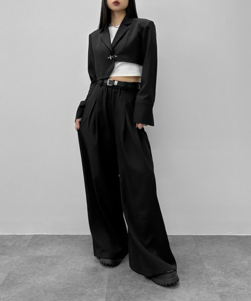 LVEU.(ラブユ.)の「【LVEU.】ベルト付タックワイドパンツ / ボトムス スラックス ワイド ウエストゴム ベルト ブラック グレー(スラックス・レディース・グレー/ブラック・FREE)」の22枚目の写真