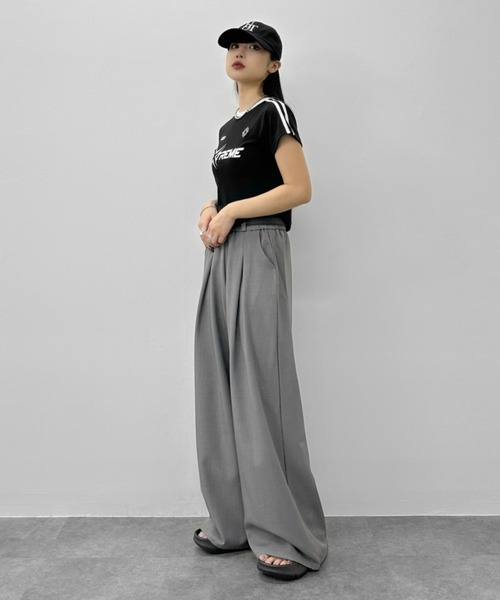 LVEU.(ラブユ.)の「【LVEU.】ベルト付タックワイドパンツ / ボトムス スラックス ワイド ウエストゴム ベルト ブラック グレー(スラックス・レディース・グレー/ブラック・FREE)」の14枚目の写真